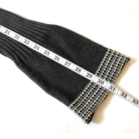 RBX Tie Front Sweater Womens Size L Dark Gray White Fluted Ribbed Knit Sleeves - Picture 15 of 16